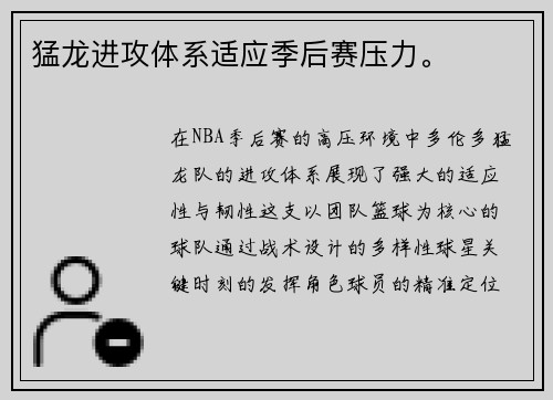 猛龙进攻体系适应季后赛压力。
