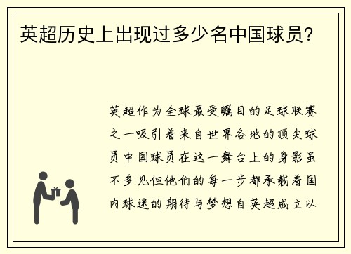英超历史上出现过多少名中国球员？